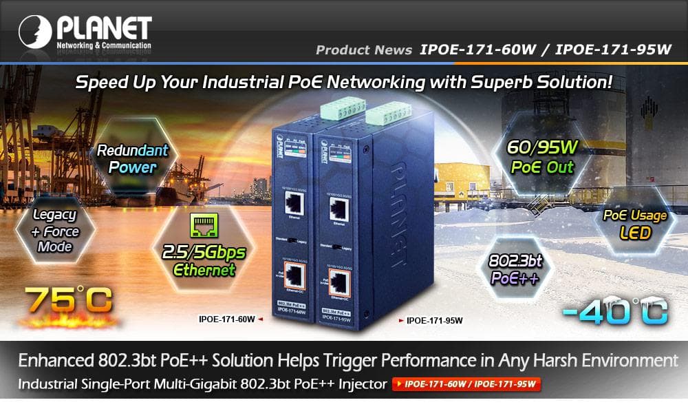 IPOE-171-60W — Industrial Single-Port Multi-Gigabit 802.3bt PoE++ Injector (60 Watts, -40~75 degrees C, 48~54VDC), vista 4