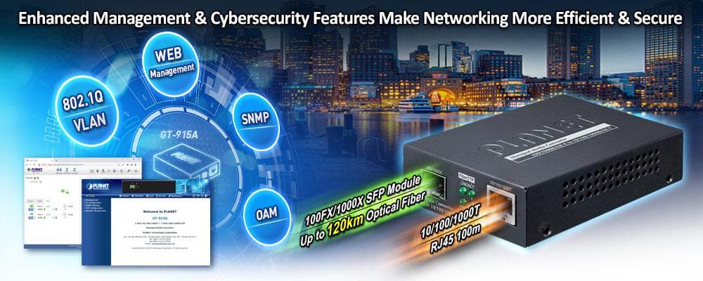 GT-915A — 10/100/1000BASE-T to 100/1000BASE-X SFP Managed Media Converter, vista 4