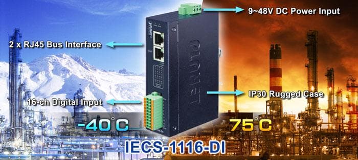 IECS-1116-DI — Industrial EtherCAT Slave I/O Module with Isolated 16-ch Digital Input, vista 7