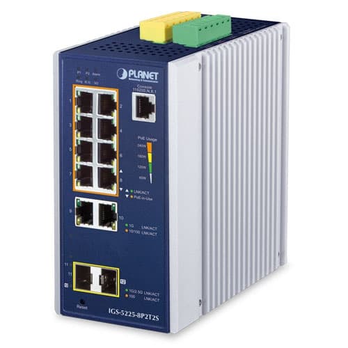 IGS-5225-8P2T2S — Industrial L2+ 8-Port 10/100/1000T 802.3at PoE + 2-Port 10/100/1000T + 2-Port 1G/2.5G SFP Managed Ethernet Switch