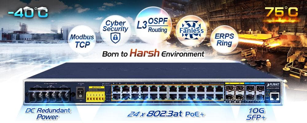 IGS-6325-24P4X — Industrial L3 24-Port 10/100/1000T-802.3at PoE + 4-Port 10G SFP+ Managed Ethernet Switch, vista 4