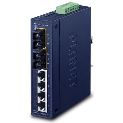 ISW-621T / ISW-621TS15 — 4-Port 10/100Base-TX + 2-Port 100Base-FX Industrial Ethernet Switch with Wide Operating Temperature (-40~75 degrees C)