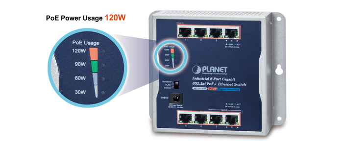 WGS-818HP — Industrial 8-Port 10/100/1000T Wall-mounted Gigabit PoE+ Switch, vista 10