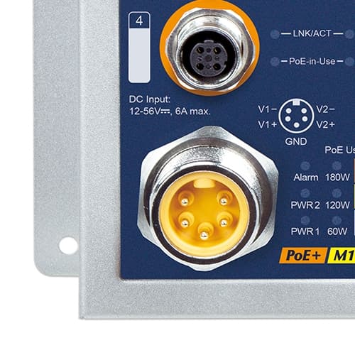 ISW-808PT-M12A — Industrial 8-Port 10/100TX M12 802.3at PoE+ Switch, vista 4