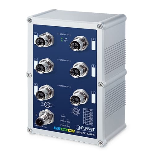 IGS-5227-6MT-X — Industrial IP67 Rated 6-Port 10/100/1000T M12 Managed Ethernet Switch(X-coded M12)
