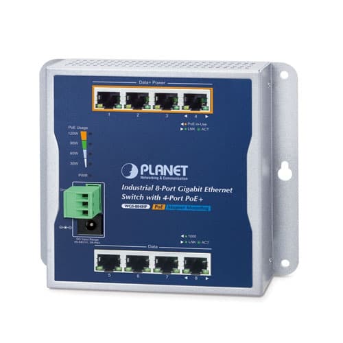 WGS-804HP — Industrial 8-Port 10/100/1000T Wall-mounted Gigabit Ethernet Switch with 4-Port PoE+