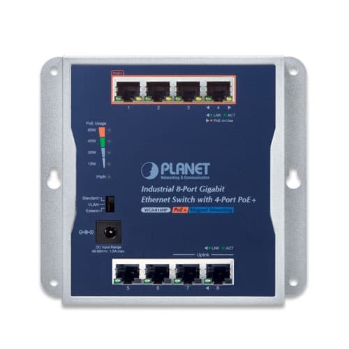 WGS-814HP — Industrial 8-Port 10/100/1000T Wall-mounted Gigabit Switch with 4-port PoE+, vista 2