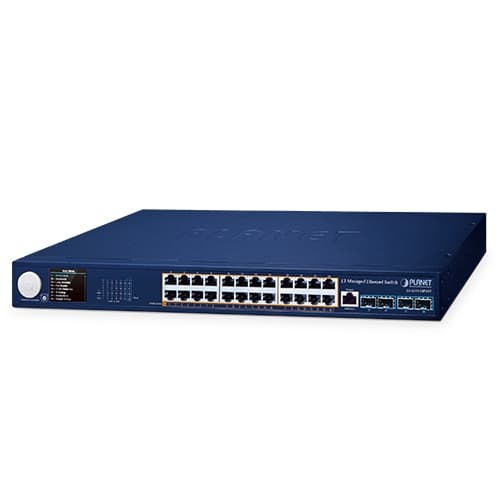 GS-6311-24P4XV — L3 24-Port 10/100/1000T 802.3at PoE + 4-Port 10G SFP+ Managed Ethernet Switch with Smart LCD Screen