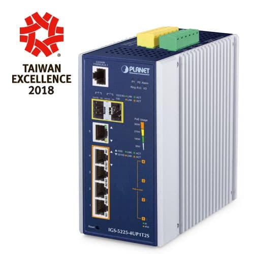 IGS-5225-4UP1T2S — Industrial L2+ 4-Port 10/100/1000T 802.3bt PoE + 1-Port 10/100/1000T + 2-Port 1G/2.5G SFP Managed Ethernet Switch