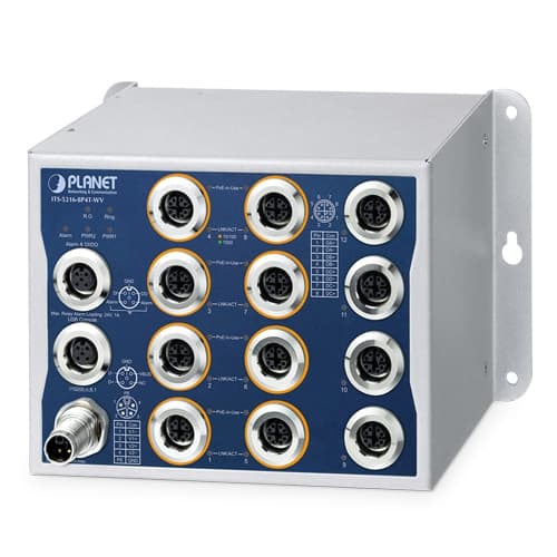 ITS-5216-8P4T-WV — Industrial L2+ 8-Port 10/100/1000T 802.3at PoE M12 + 4-Port 10/100/1000T M12 Managed Ethernet Switch