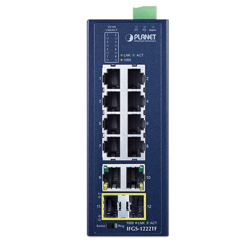IFGS-1222TF — Industrial 8-Port 10/100TX + 2-Port 10/100/1000T + 2-Port 1000X SFP Ring Ethernet Switch, vista 2