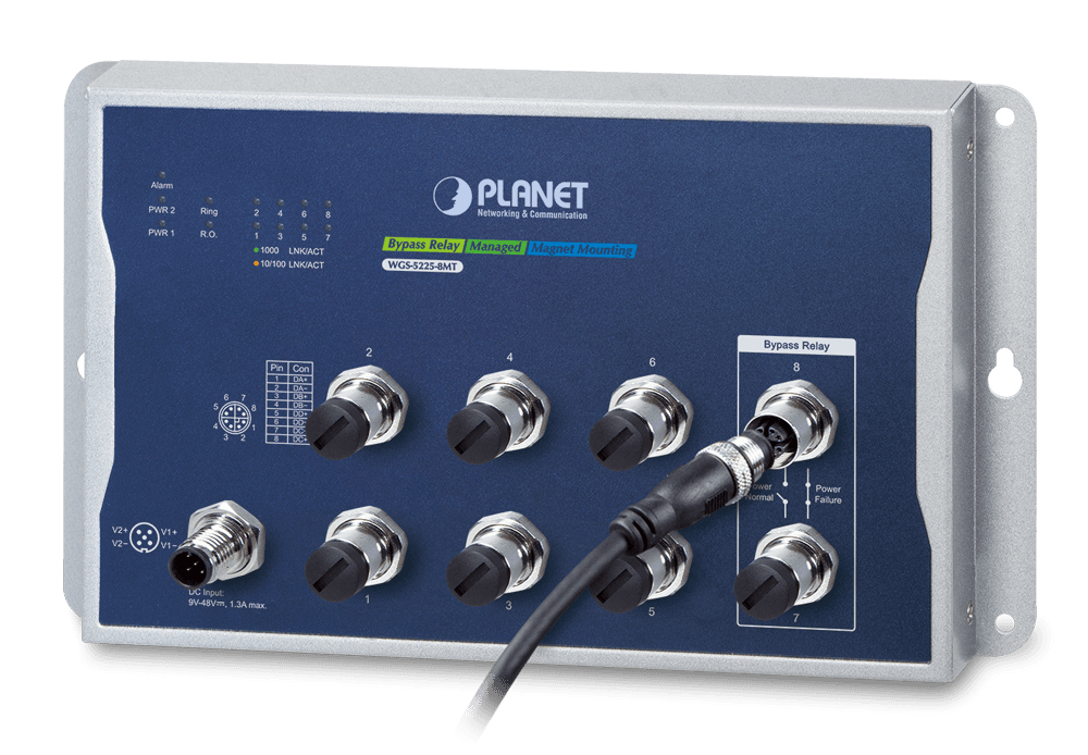 WGS-5225-8MT — Industrial L2+ 8-Port 10/100/1000T M12 Wall-mount Managed Switch, vista 8