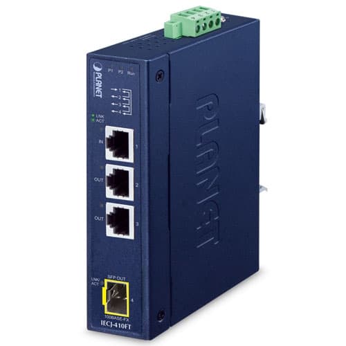 IECJ-410FT — Industrial 3-Port RJ45 + 1-Port SFP EtherCAT Junction Slave