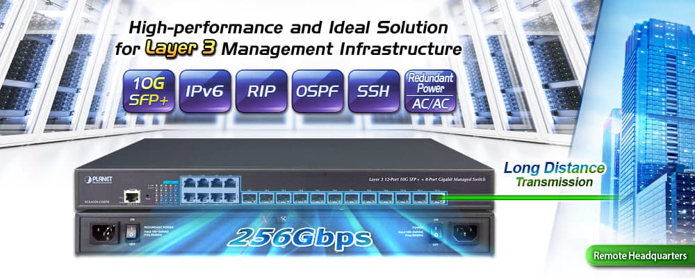 XGS-6350-12X8TR — Layer 3 12-Port 10G SFP+ + 8-Port 10/100/1000T Managed Switch with Dual 100~240V AC Redundant Power, vista 4