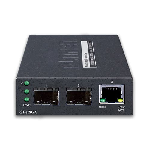 GT-1205A — 10/100/1000BASE-T to Dual 100/1000BASE-X SFP Media Converter, vista 2
