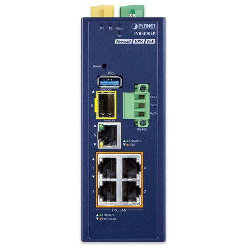 IVR-300FP — Industrial 4-Port 10/100/1000T 802.3at PoE + 1-Port 10/100/1000T + 1-Port 1000X SFP VPN Security Gateway, vista 2