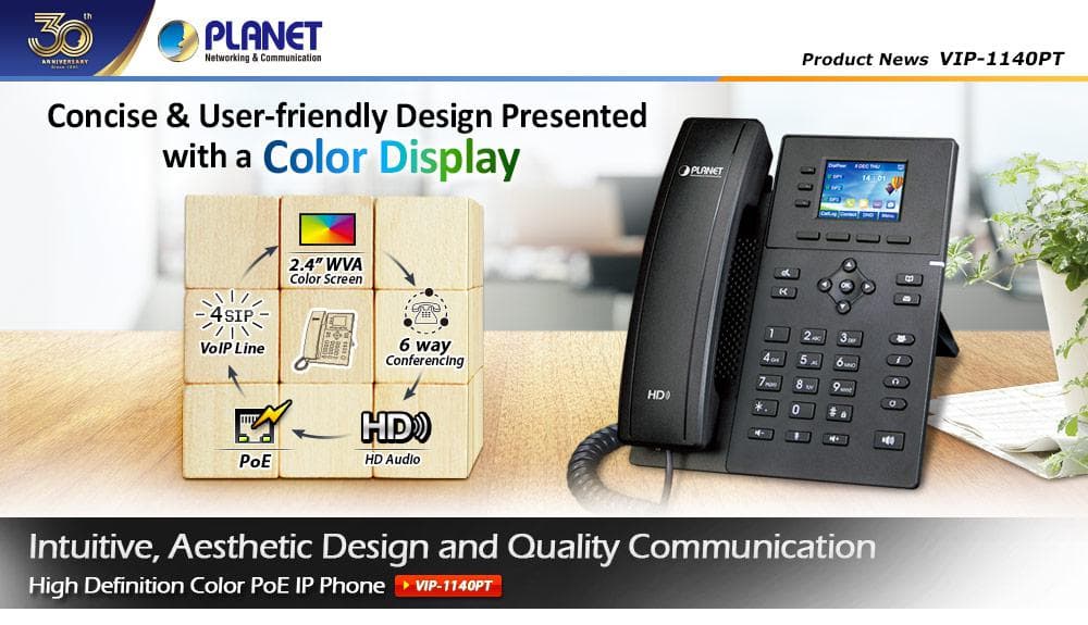 VIP-1140PT — High Definition Color PoE IP Phone, vista 5