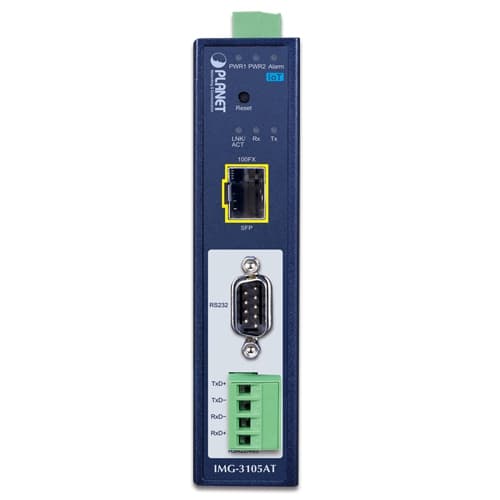 IMG-3105AT — IP30 Industrial 1-Port RS232/RS422/RS485 Modbus Gateway with 1-Port 100FX SFP, vista 2