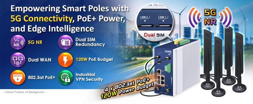 ICG-2515P-NR — Industrial 5G NR Cellular Gateway with 4-Port 10/100/1000T PoE+, vista 6