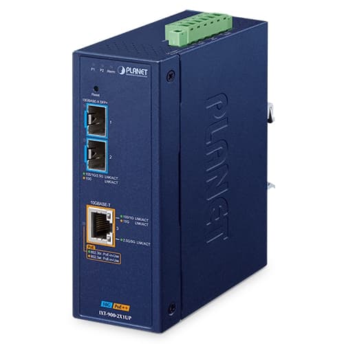 IXT-900-2X1UP — Industrial 2-Port 10G SFP+ + 1-Port 10GBASE-T 802.3bt PoE++ Managed Media Converter
