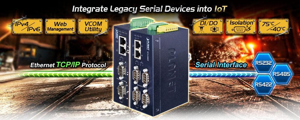 ICS-2200T — Industrial 2-Port RS232/RS422/RS485 Serial Device Server, vista 4