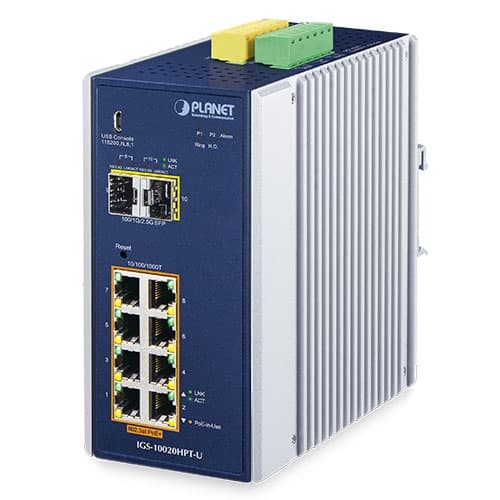 IGS-10020HPT/IGS-10020HPT-U — Industrial 8-port 10/100/1000T 802.3at PoE + 2-port 1G/2.5G SFP Managed Switch, vista 4