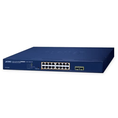 GSW-1820HP — 16-Port 10/100/1000T 802.3at PoE + 2-Port 1000X SFP Gigabit Ethernet Switch