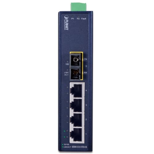 ISW-511T / ISW-511TS15 — 4-Port 10/100BASE-TX + 1-Port 100BASE-FX Industrial Ethernet Switch with Wide Operating Temperature (-40~75 degrees C), vista 5