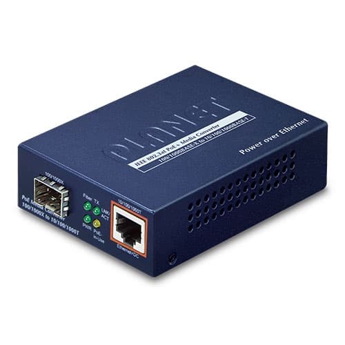 GTP-80x Series — 100/1000BASE-X to 10/100/1000BASE-T PoE+ Media Converter