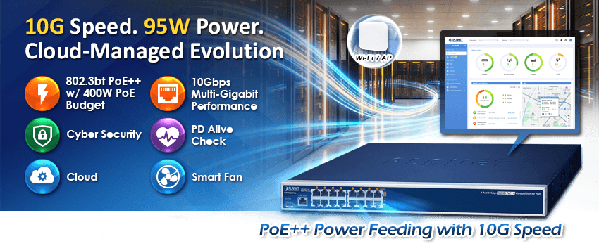 UPOE-800XG — 8-Port 10Gbps 802.3bt PoE++ Managed Injector Hub, vista 4