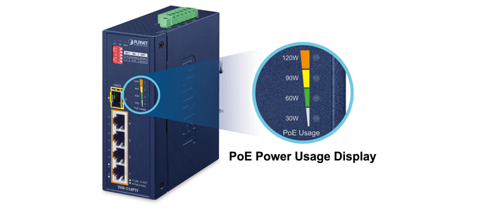 ISW-514PTF — Industrial 4-Port 10/100TX 802.3at PoE+ plus 1-Port 100FX Ethernet Switch, vista 9