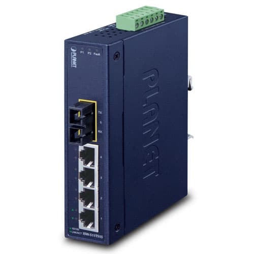 ISW-511T / ISW-511TS15 — 4-Port 10/100BASE-TX + 1-Port 100BASE-FX Industrial Ethernet Switch with Wide Operating Temperature (-40~75 degrees C), vista 4