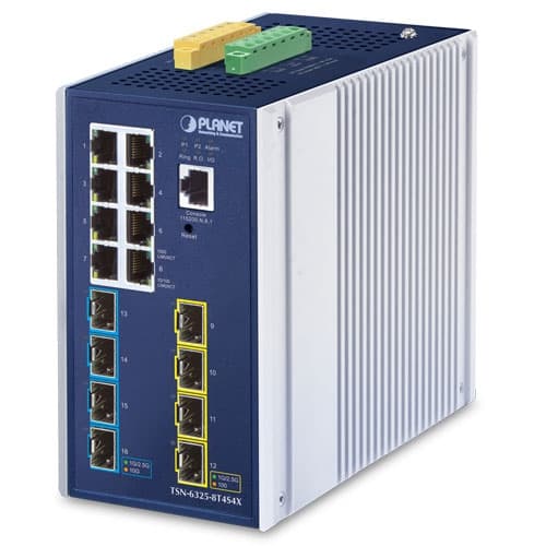 TSN-6325-8T4S4X — Industrial L3 8-Port 10/100/1000T + 4-Port 1G/2.5G SFP + 4-Port 10GBASE-X SFP+
Managed TSN Ethernet Switch
