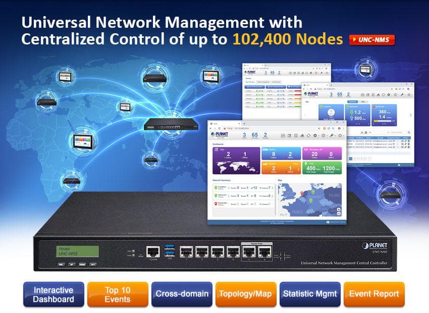 UNC-NMS — Universal Network Management Central Controller with LCD & 6 10/100/1000T LAN Ports (1024 x 100 nodes), vista 4