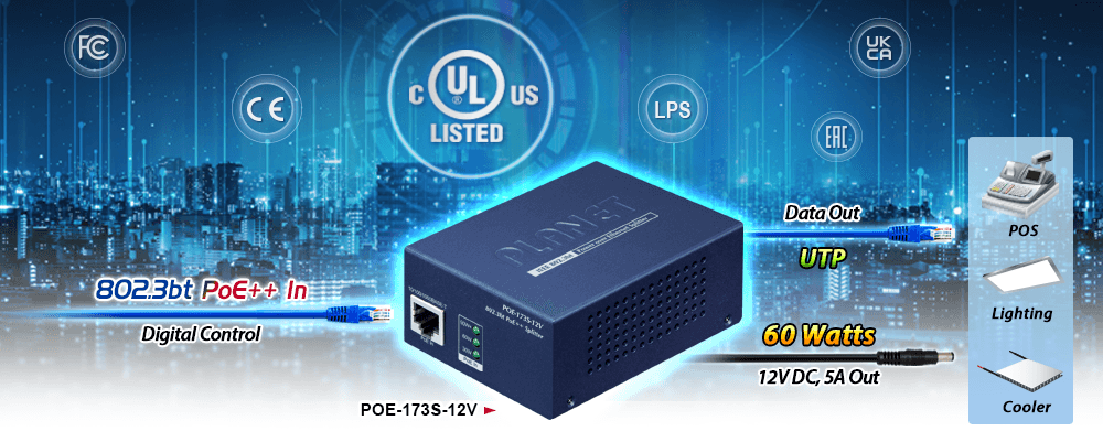 POE-173S-12V — Single-Port 10/100/1000Mbps 802.3bt PoE++ Splitter, vista 4