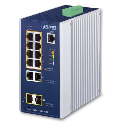 IGS-4215-8P2T2S — Industrial 8-Port 10/100/1000T 802.3at PoE + 2-Port 10/100/1000T + 2-Port 100/1000X SFP Managed Switch