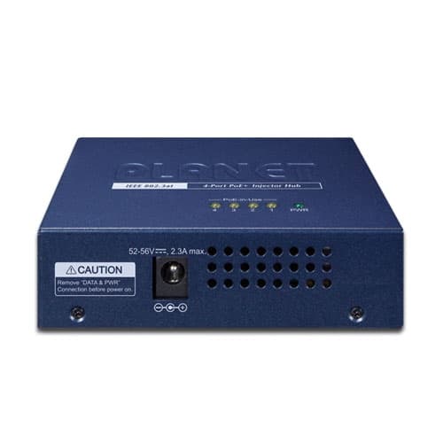 HPOE-460 — 4-port Gigabit IEEE 802.3at Power over Ethernet Plus Injector Hub, vista 3