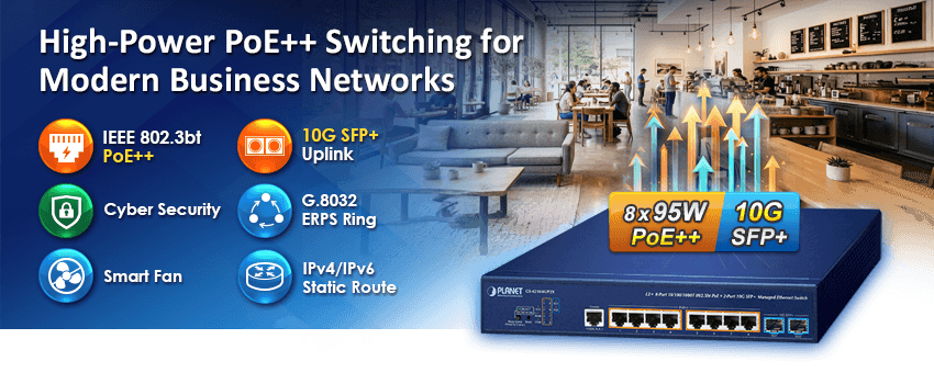 GS-4210-8UP2X — 8-Port 10/100/1000T 802.3bt PoE + 2-Port 10G SFP+ Managed Ethernet Switch, vista 4