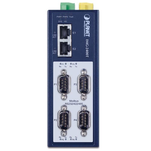 IMG-2400T — Industrial 4-Port RS232/422/485 Modbus Gateway, vista 2