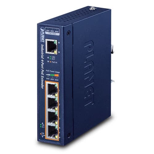 IPOE-E174 — Industrial 1-Port 802.3bt PoE++ to 4-Port 802.3af/at Gigabit PoE Extender