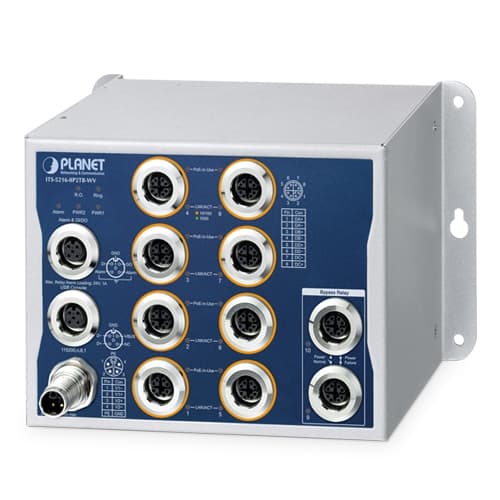 ITS-5216-8P2TB-WV — Industrial L2+ 8-Port 10/100/1000T 802.3at PoE M12 + 2-Port 10/100/1000T M12 Bypass Managed Ethernet Switch