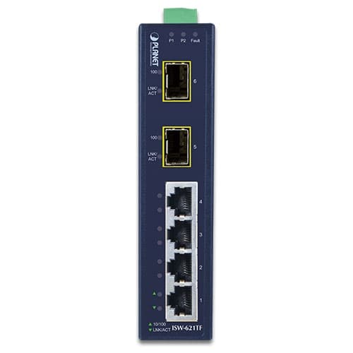 ISW-621TF — 4-Port 10/100Base-TX + 2-Port 100Base-FX SFP Industrial Ethernet Switch with Wide Operating Temperature, vista 2