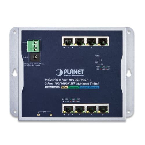 WGS-4215-8T2S — Industrial 8-Port 10/100/1000T + 2-Port 100/1000X SFP Wall-mount Managed Switch (-40~75 degrees C), vista 2