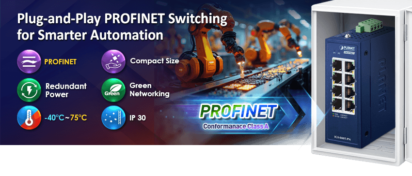 IGS-800T-PN — Compact Industrial 8-Port 10/100/1000T PROFINET Switch, vista 4