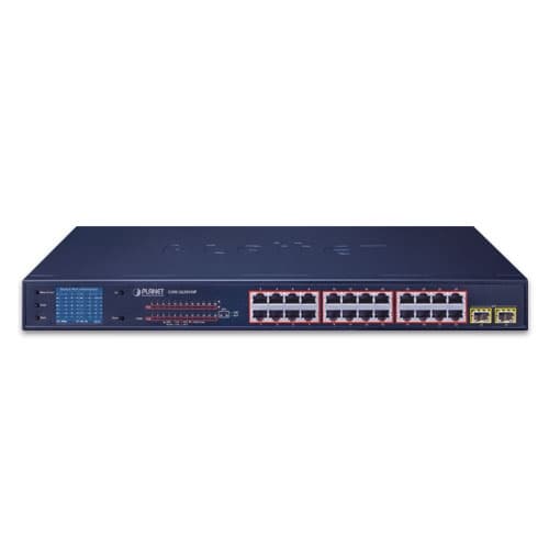 GSW-2620VHP — 24-Port 10/100/1000T 802.3at PoE + 2-Port Gigabit SFP Ethernet Switch with LCD PoE Monitor, vista 2