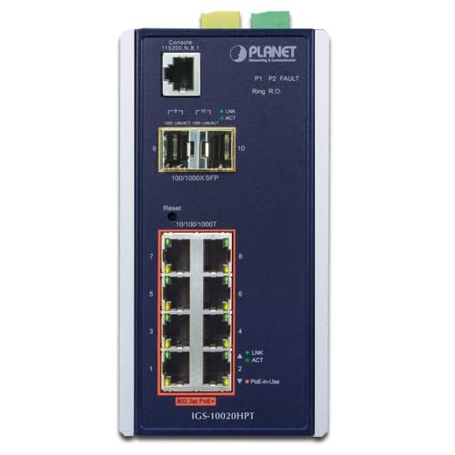 IGS-10020HPT/IGS-10020HPT-U — Industrial 8-port 10/100/1000T 802.3at PoE + 2-port 1G/2.5G SFP Managed Switch, vista 2