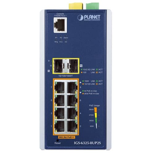 IGS-6325-8UP2S — Industrial L3 8-Port 10/100/1000T 802.3bt PoE + 2-Port 100/1000X SFP Managed Ethernet Switch, vista 2