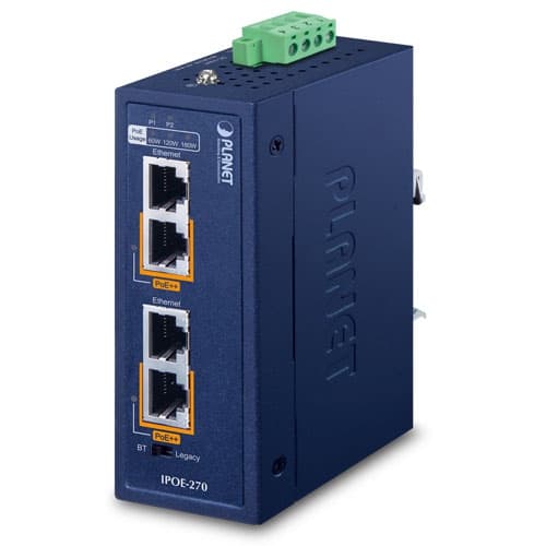 IPOE-270 / IPOE-270-12V — Industrial 2-port Multi-Gigabit 802.3bt PoE++ Injector Hub, vista 4