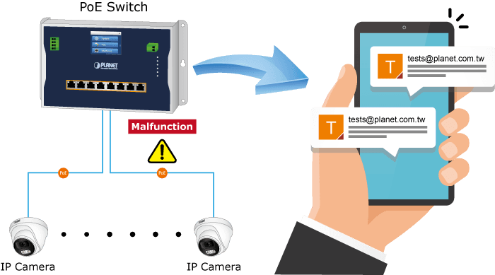 WGS-5225-8UP2SV — Industrial L2+ 8-Port 10/100/1000T 802.3bt PoE + 2-Port 1G/2.5G SFP Wall-mount Managed Switch with LCD Touch Screen, vista 11