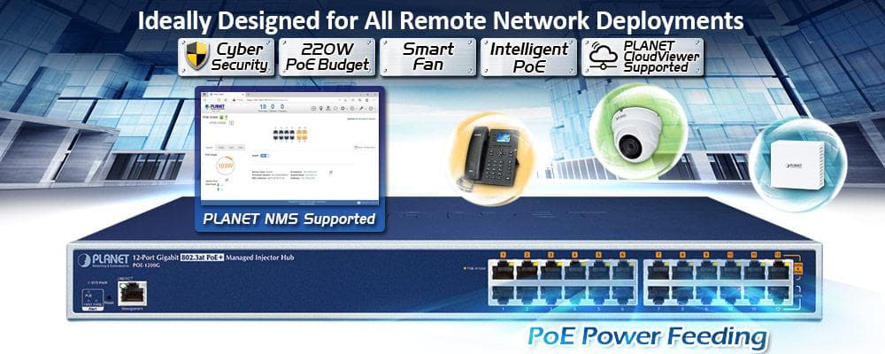 POE-1200G — 12-Port Gigabit IEEE 802.3at PoE+ Managed Injector Hub (220 watts), vista 4
